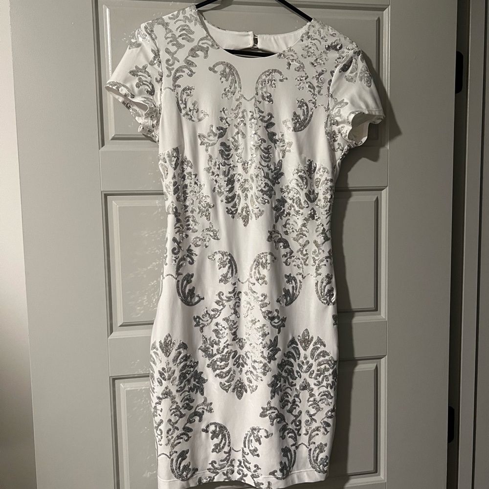 Elegant white with silver sequin dress size M